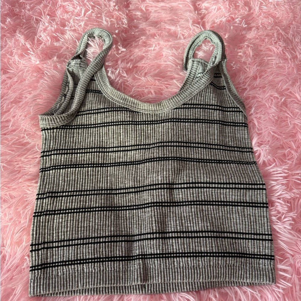 Striped Gray and Black Ribbed Tank Top